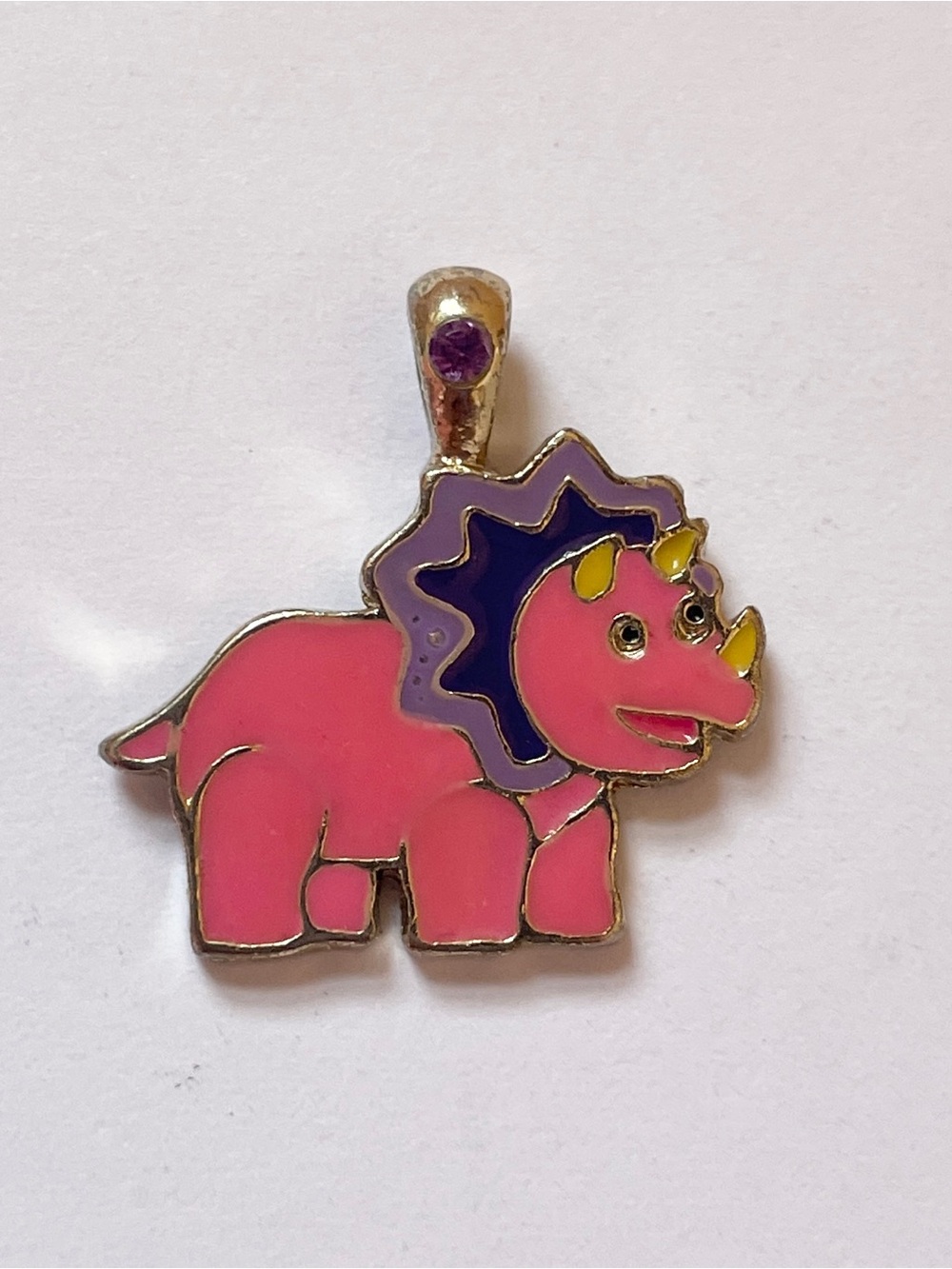Triceratops Pendant Charm Pink Purple Dinosaur Necklace Bracelet Gold Tone